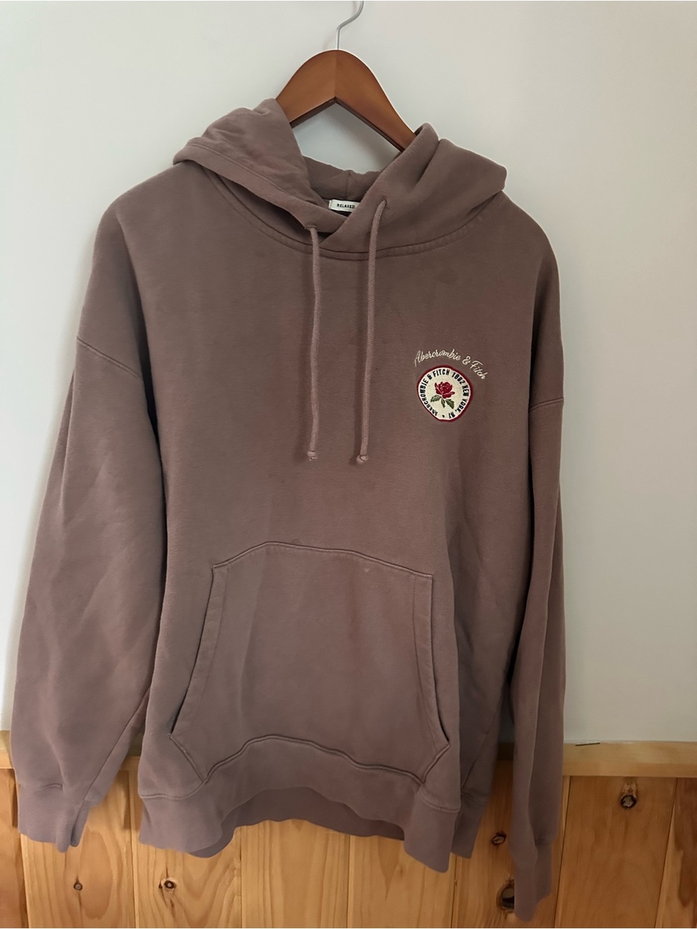 Abercrombie & Fitch Mauve Pullover Hoodie with Embroidered Patch